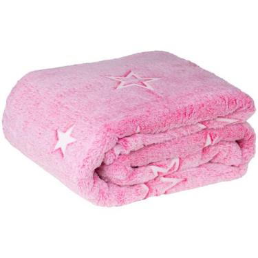 Imagem de Manta Solteiro Brilha no Escuro Rosa Estrelas - JOLITEX, Rosa Mescla, 