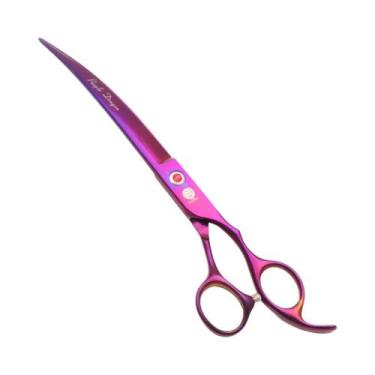 Imagem de Tesoura Profissional Curva Roxa Dragão Para Tosa De Animais De Estimaç