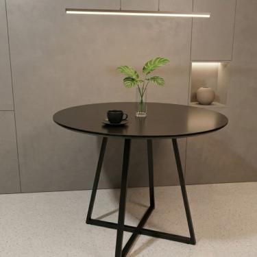 Imagem de Mesa de Jantar Redonda Preta Moderna Laís Tampo Mdf Base De Ferro 110cm