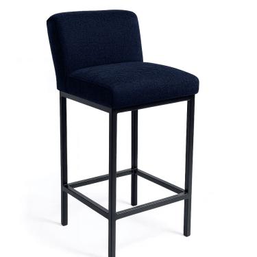 Imagem de Banqueta Viena Alta Estofada Veludo Marinho com Base Metal Preto Liberty Móveis