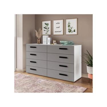 Imagem de Cômoda com 8 Gavetas Lisboa Branca com Cinza Politorno, Branco e Cinza