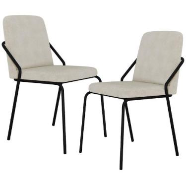 Imagem de Kit 02 Cadeiras Estofada Para Sala de Jantar Loft Preto C01 Bouclê Van