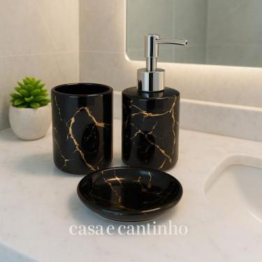 Imagem de Kit 3 Peças Conjunto de Banheiro Dispenser Porta Sabonete Liquido esco