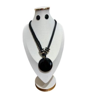 Imagem de Colar redondo feminino maxi resina fio kit brincos casual - MLBpel, Pr
