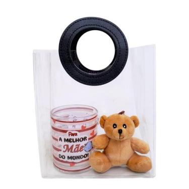 Imagem de Kit Presente Dia das Mães Caneca Vidro Mãe + Urso + Sacola Cor:A Melho