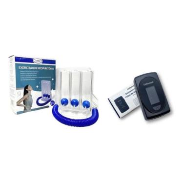 Imagem de Kit Oxímetro Lt-f21 + Exercitador Respiratório Pulmonar Preto - Lintem