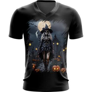 Imagem de Camiseta Gola V Bruxa Caveira Halloween 14 - Kasubeck Store, INF 12