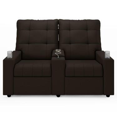 Imagem de Poltrona De Cinema Reclinável 2 Lugares Baú Usb Mallie Fh9 Pu Marrom - Mpozenato