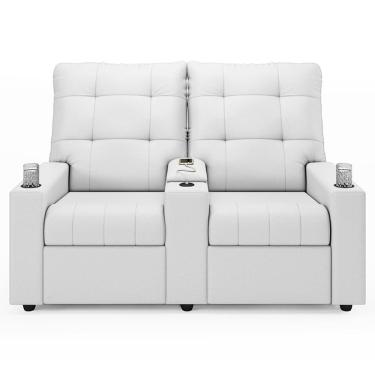 Imagem de Poltrona De Cinema Reclinável 2 Lugares Baú Usb Mallie Fh9 Pu Branco - Mpozenato