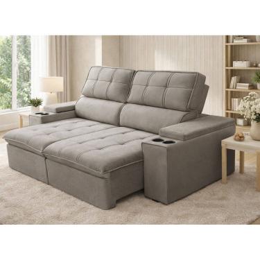 Imagem de Sofa 3 Lugares Retratil Reclinavel 230cm Veludo USB Pluma Ferguile