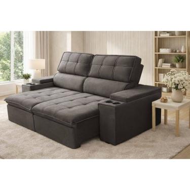 Imagem de Sofa 4 Lugares Retratil Reclinavel 250cm Veludo USB Pluma Ferguile