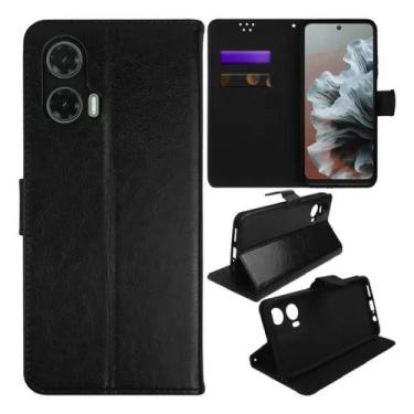 Imagem de Capa Capinha Carteira Preta + Pelicula de Vidro 3D Para Motorola G35 -