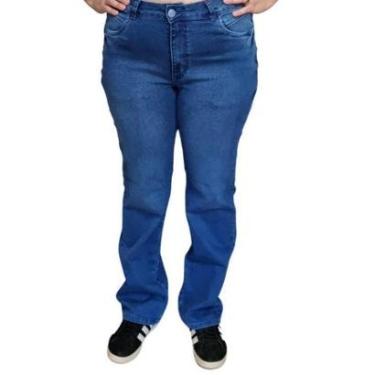 Imagem de Calça Feminina Jeans Shyros Tradicional Plus Size Azul-Feminino