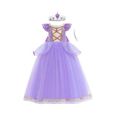 Imagem de Vestido De Princesa Azul Roxo Para Meninas, Fantasia De Cinderela Com 