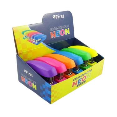 Imagem de Kit 6 Grampeadores de Metal Neon com Base Emborrachada - First Brasil