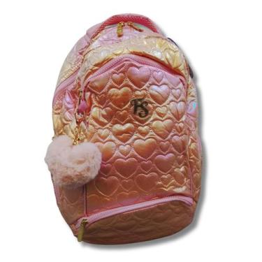 Imagem de Mochila Winth Rosa Degradê c/Pompom Coração Escola e Passeio