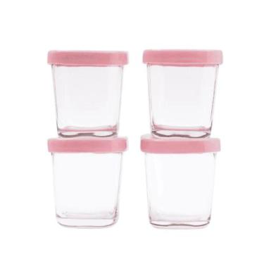 Imagem de Kit 4 Potes de Vidro para Armazenamento de Leite e Papinha Rosa 150ml 