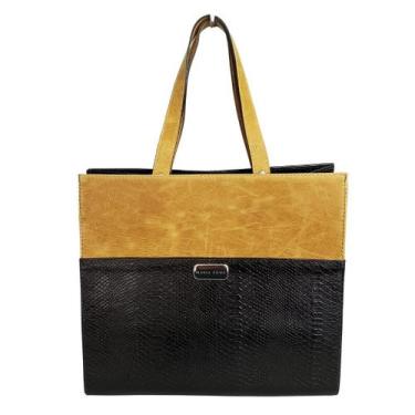 Imagem de Bolsa Transversal/Tiracolo em Couro preto e ocre Maria Adna