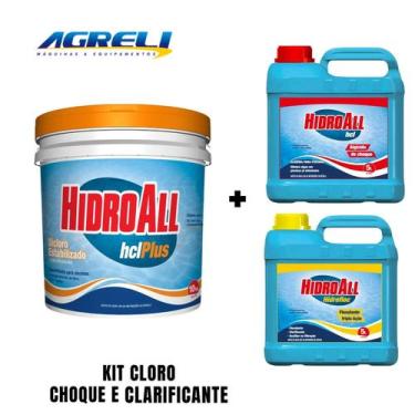 Imagem de Kit 1 Cloro para Piscina HCL Plus 10Kg com 1 Algicida Choque Hcl e 1 C