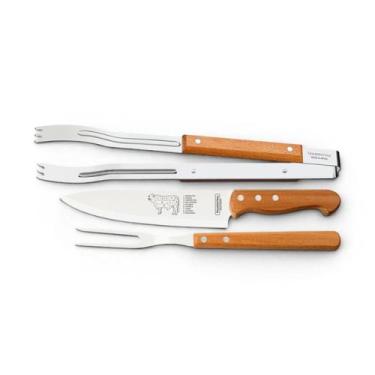 Imagem de Conjunto para churrasco com faca garfo e tábua em madeira 3 peças - Tr
