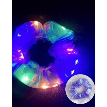 Imagem de Laço Xuxinha de Cabelo Frufru LED Scrunchie Brilho Festa Cor:Azul clar