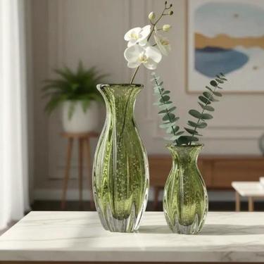 Imagem de Kit Vaso De Vidro Verde Sálvia 15cm e 17cm - Galeria Morada