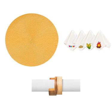 Imagem de Kit de Mesa Posta 4 Lugares Sao Joao para Jantar Completo Amarelo Copa & Cia