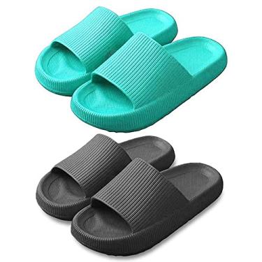 Imagem de KIT 2 Chinelos Feminino Nuvem Slide Super Macios - Preto/Turquesa - 35