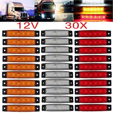 Imagem de KYYET Luzes laterais brancas vermelhas de LED âmbar, 6 lâmpadas de LED 2835 SMD para caminhão, reboque, trailer, caminhonete, caminhonete, caminhão, caminhão, SUV, barco, 12 V, DC, à prova de choque (pacote com 30)