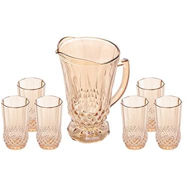 Imagem de Lyor CJ 7PC JARRA C/6 COPOS VIDRO ROBERTA ÂMBAR 1,25L/260ml