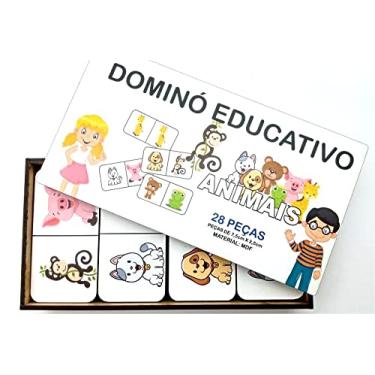 Imagem de Dominó Jogo Educativo Pedagógico Animais 28 peças Madeira Mdf - Mega Impress