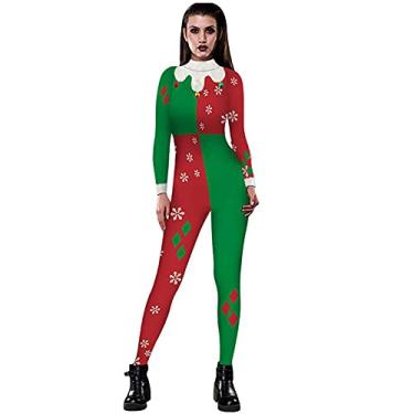 Imagem de Yajun Macacões de Natal para mulheres, manga comprida, gola alta, zíper para cosplay, roupas elegantes, elásticas, A, G (busto: 87 cm)