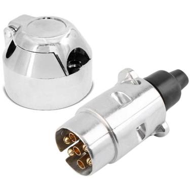 Imagem de Par Tomada Alumínio Engate Cromada 6polos Reboque Carretinha