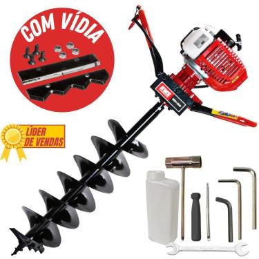 Imagem de Perfurador de Solo Profissional á Gasolina Kawashima ED52 52cc 2 Tempos Forte e Resistente Com Broca 200mm Ideal Para Fixação de Postes e Pilares