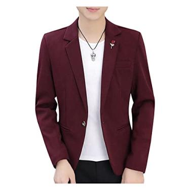 Imagem de Blazer masculino slim terno jaquetas um botão casual negócios casamento casacos terno separado, Vinho tinto, XX-Large