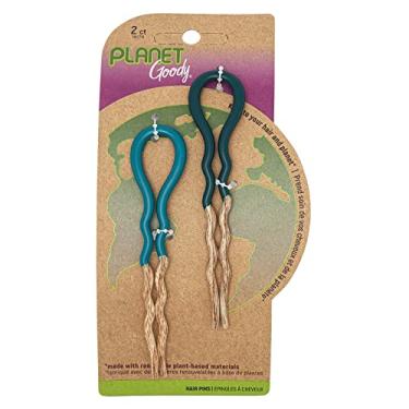 Imagem de GOODY Grampos de cabelo Planet French - verde e azul - feitos de tecido de bambu ecológico que é macio e forte - para todos os tipos de cabelo - Acessórios de cabelo sem dor para mulheres
