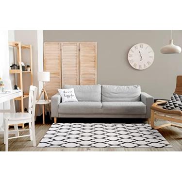 Imagem de Tapete Sala/Quarto Coleção Arabesco 100% Antiderrapante Jacquard Rústico - Branco/Preto (2,50 x 1,32)