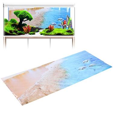 Imagem de Zerodis 122 x 50 cm Adesivo de fundo de aquário Coast Beach Tema PVC Paisagem de aquário Adesivo Poster para aquário