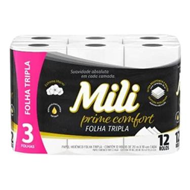 Imagem de Papel Higiênico Mili Prime Confort Folha Tripla 12 Rolos de 20m – Máxima Maciez, Tecnologia 3D e Resistência Premium