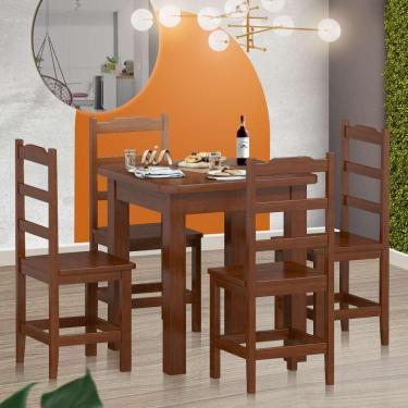 Imagem de Mesa De Jantar Com 4 Cadeiras Madeira Maciça 88cm Castanho Pérola Nemargi