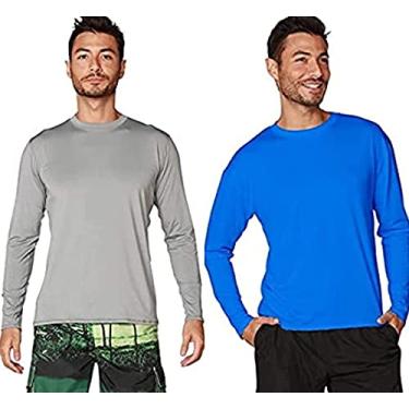 Imagem de Kit 2 Camiseta UV Protection Masculina UV50+ Tecido Ice Dry Fit, Controla Temperatura (Azul-Cinza, M)