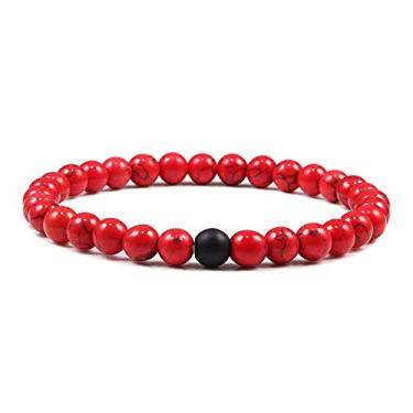 Imagem de Pulseira com contas de pedra vermelha e pedra natural para oração de rosário pulseiras de meditação homens e mulheres joias de ioga presente 6 mm vermelho preto