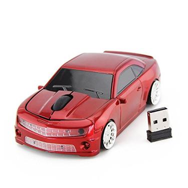 Imagem de Jinfili Mouse sem fio em forma de carro ergonômico óptico receptor USB 3D 2,4GHz esporte para PC Laptop Computador vermelho Jinfili-003