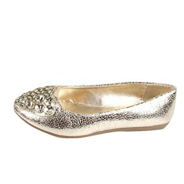 Imagem de Sapato feminino Gaorui com strass e cristais com bico fino e salto plano, Dourado, 6.5