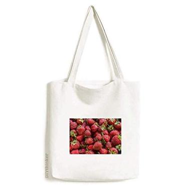 Imagem de Sacola de lona com imagem de frutas vermelhas e morango, bolsa de compras casual