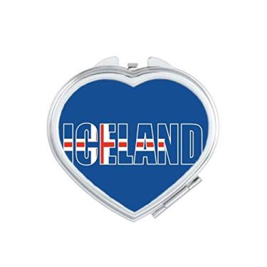 Imagem de Espelho de maquiagem compacto com nome da bandeira da Islândia com coração portátil e bonito para presente