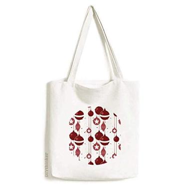 Imagem de Sacola de lona vermelha branca com estampa de decoração de Natal sacola de compras bolsa casual