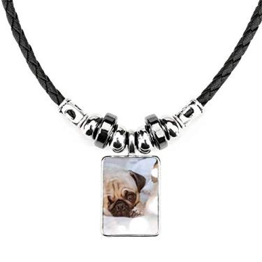 Imagem de DIYthinker Colar Bulldog Pet Animal Lonely Picture Jewelry Torque Leather Rope Pendant