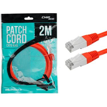 Imagem de Cabo de Rede FTP (Patch Cord) RJ45 Cat 6 - Blindado - 2 metros - Vermelho - Chip SCE 018-1085