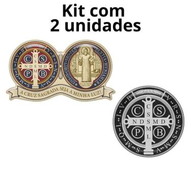 Imagem de Combo Adesivo Resinado Medalha de São Bento 9cm - Kit 2 unidades